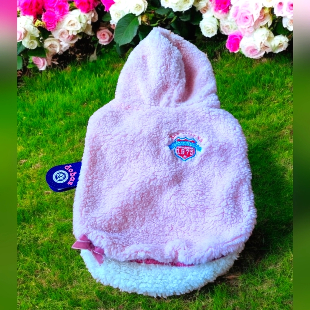 🔥Host Pick🔥🆕️ Dobaz Sherpa Pink Polka Dot Dog Hoodie Sweater Size XL